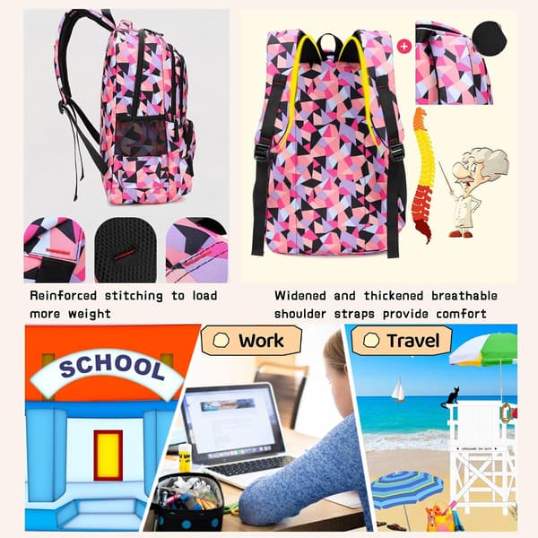 Student Backpack 3-piece Lightweight Waterproof Large Capacity Backpack (Large Blue)
