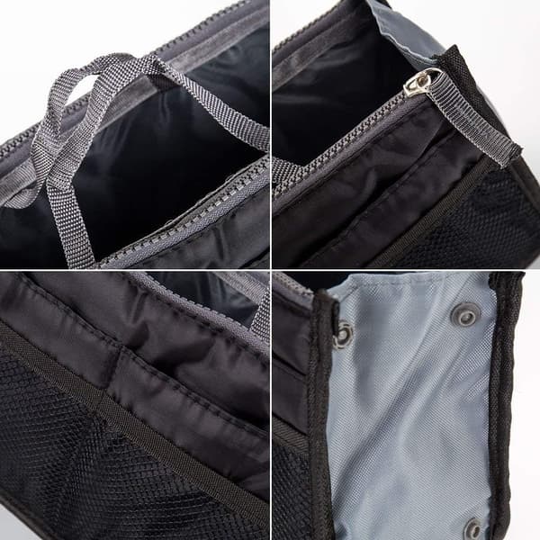 Women's Travel Bag, Handbag, Purse Organizer, Lined Cosmetics, 13 Pockets, Black