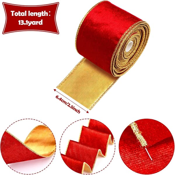 Rullar med julband i sammet (Röd, 6,4 cm x 5,5 meter) Jul