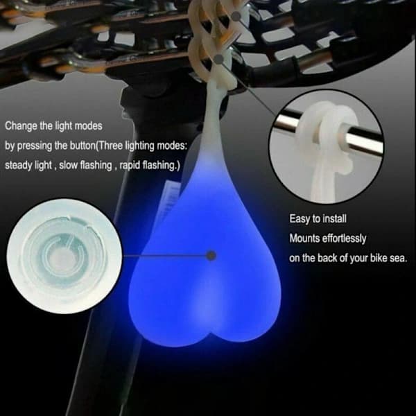 Bike Light Heart LED Light Heart Ball Egg Safety Light Waterproof Silicone Bicycle Taillight Night Warning Light (blue)[CO]