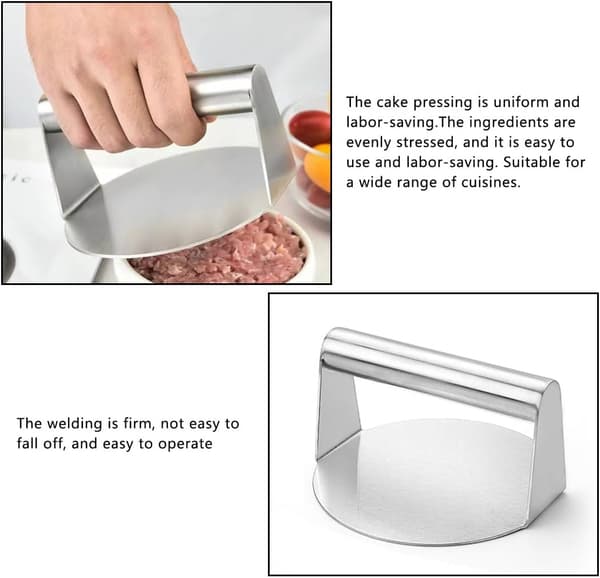 Burgerpresse i rustfritt stål, 14 cm, kraftig, rund hamburgerpresseform, perfekt for stekeplate, grillmatlaging, biff, panini