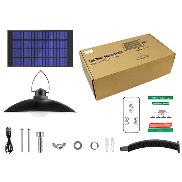 A2 35 LED Solar Powered Hanging Lamp Single Light Waterproof Remote Control Outdoor Use Svart black