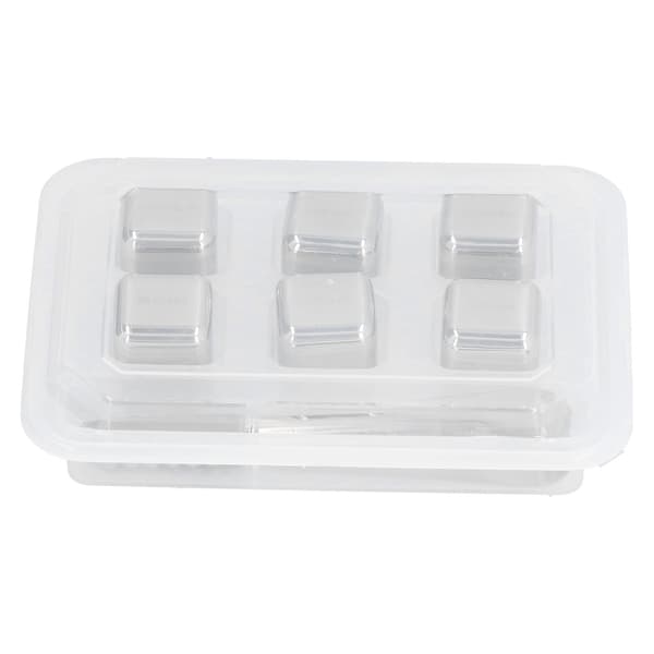 Stainless Steel Ice Cubes, 6-Pack Reusable Ice Stones for Whiskey, Wine, Drinks with Tongs