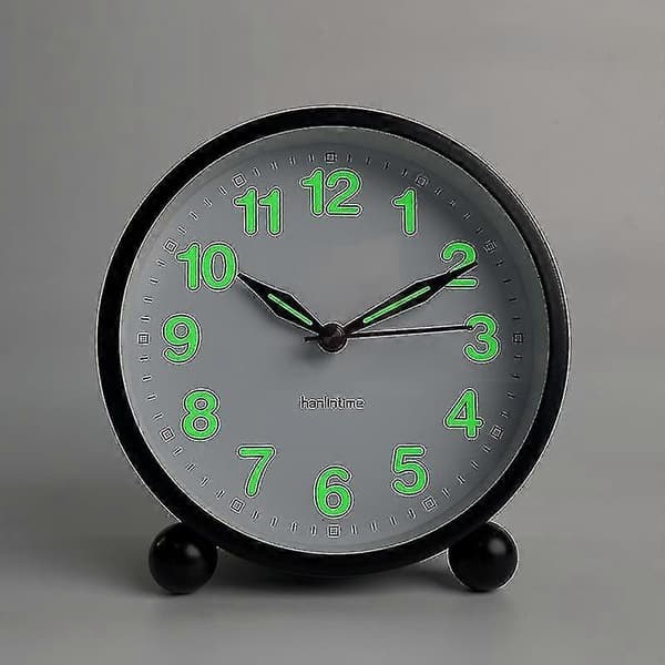 Silent Alarm Clock - Non-Ticking Analog Alarm Clock With Warm Light - Minimalist Round