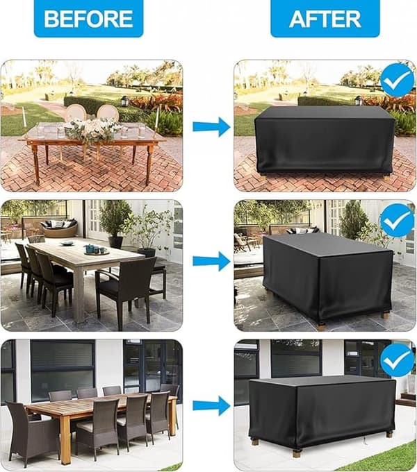 Rectangular Patio Furniture Cover 210D Oxford with Tie-Down Straps and Drawstring for Outdoor Table Bench Sofa 140x140x90cm Black