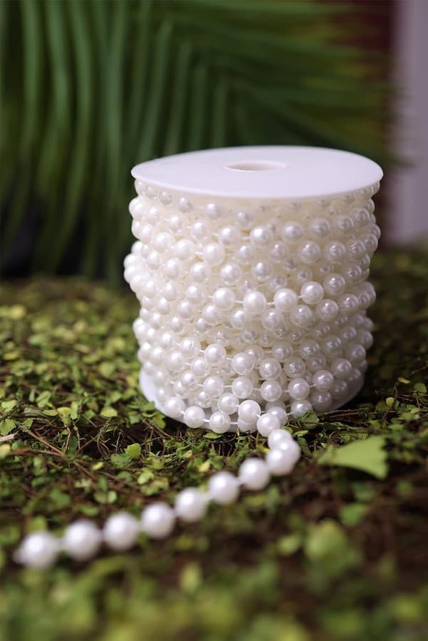 2m/rull 8mm (hvit) Akrylperlegirlanderkjede spoleperler blomster bryllupsbrudefestdekorasjon
