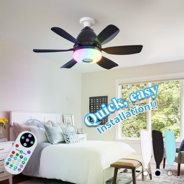 Ceiling fan with light and speaker, silent ceiling fan with RGB, remote control, 3 speeds