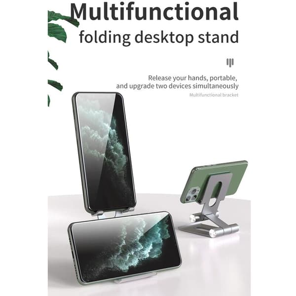 Multifunktionel sammenklappelig mobiltelefonholder i aluminiumslegering til skrivebord, rosaguld