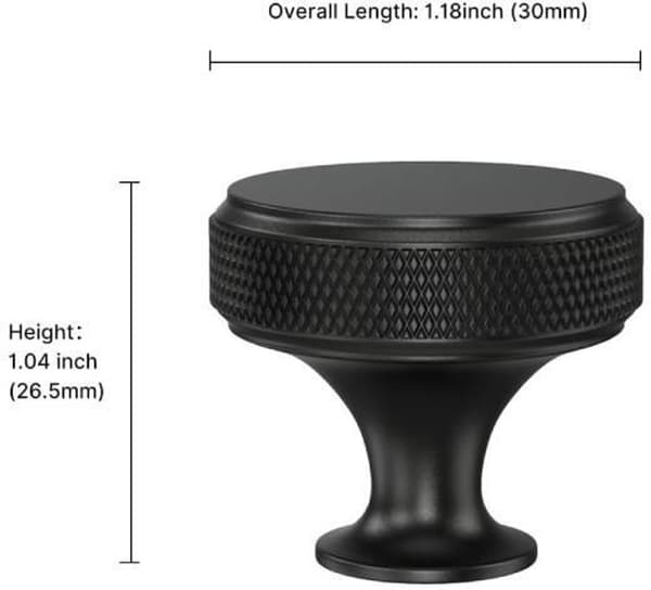 10 Pieces Matte Black Drawer Knobs, Knurled Cabinet Handles for Kitchen, Wardrobe, Bathroom, Modern Round Design