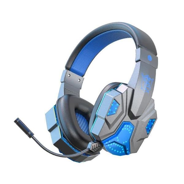 Headphones ideal for gaming and movie watching; features a built-in microphone and a 10-meter range (Blue)
