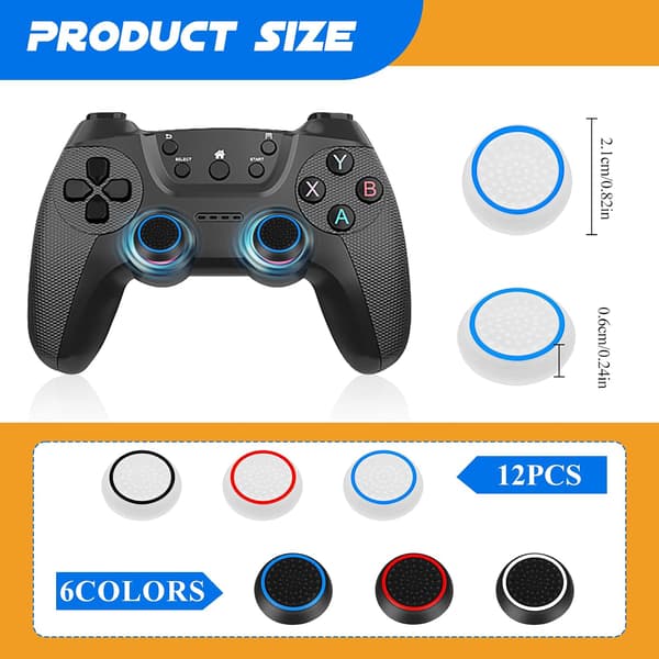 Silikon erstatningsspisser for joystick, 12-pakning, for PS5/PS4, PS5 joystickbeskyttelse, kompatibel med PS5/4/Xbox One.