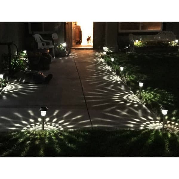 Solcellelampe til græsplæne Udendørs Solcellelampe Vandtæt Rustfrit Stål Glas LED Have Landskab Sokkellampe Stående Lampe, Sølv, Varmt Lys