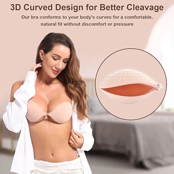 1 Round Bra Cup - Strapless Invisible Silicone Bra - Transparent Push-Up Bra - Seamless Design - Front Closure - Beige - A