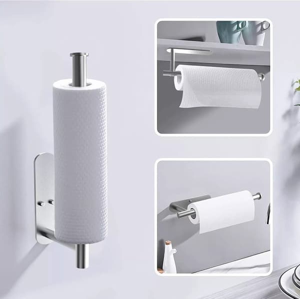 Paper Towel Holder, Wall Mounted or Self-Adhesive, Brushed Stainless Steel Silver, No Drilling for Kitchen