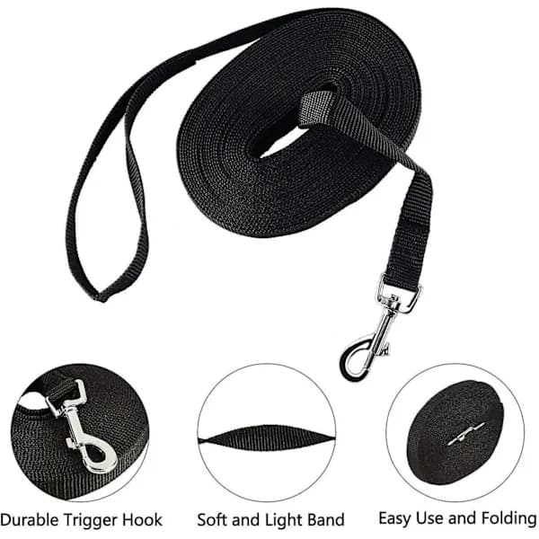 5m Black Dog Training Leash with Handle, Hands-Free Nylon Strap