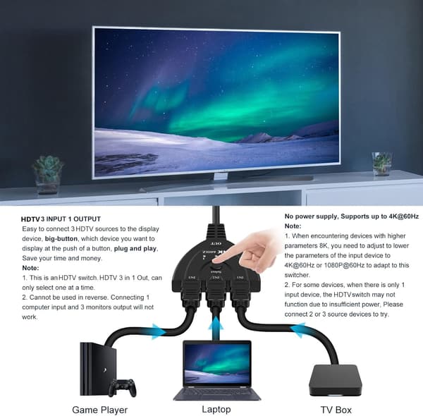 Adapter 4K 60Hz HD Switch HDTV 2.0 Switch 3 Port HDTV Splitter adapter til Xbox PS5