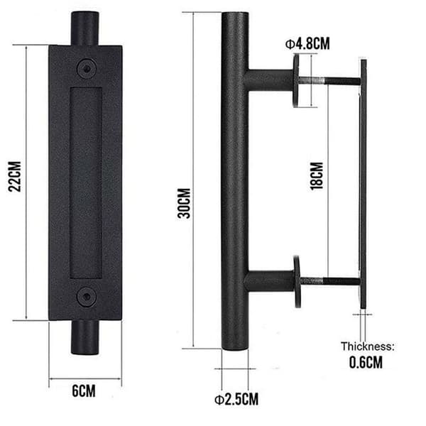 Retro Sliding Door Handle Black Aluminum Pull Handle and Recessed Wood Sliding Door Handle Set, 30cm