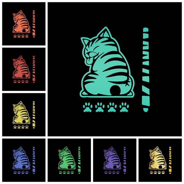 A Yellow Cat Cartoon Funny Cat Moving Tail Decals Reflective C