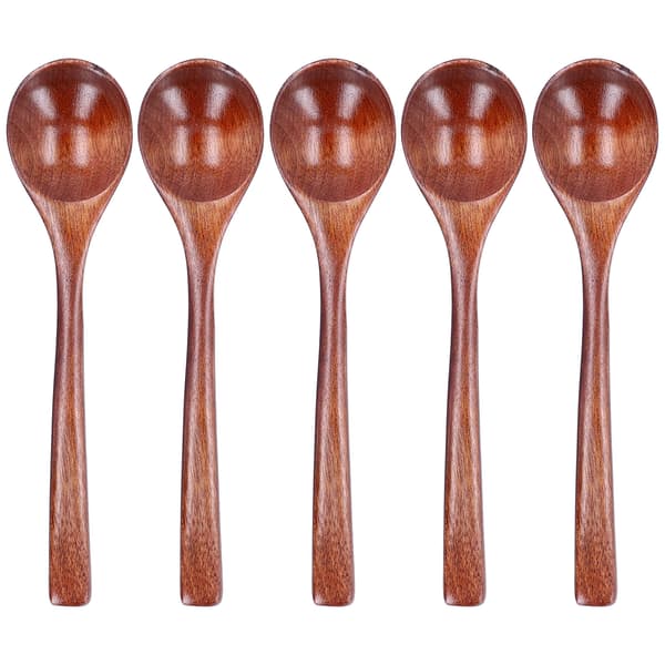 5 Pcs Wooden Spoon Long Handle Rice Scoop Kitchen Restaurant Tableware