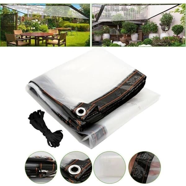 Transparent Tarp with Eyelets - 1 x 2m - Waterproof Polyethylene Tarp - Weatherproof - For Terraces, Balconies, Pergolas