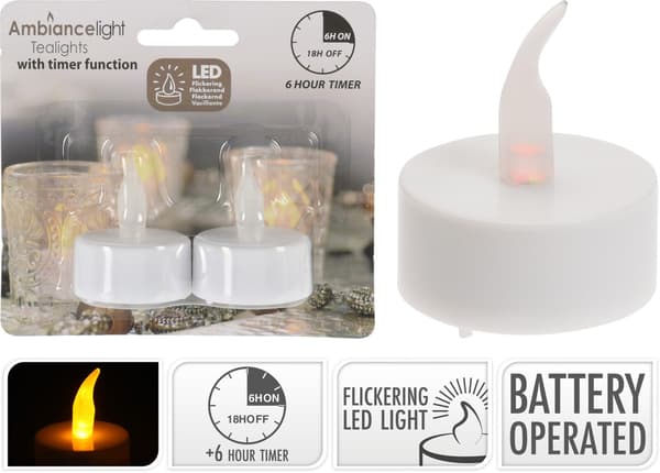 LED-lämpökynttilät ajastimella, 2 kpl Vit white