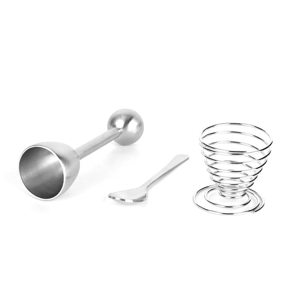Stainless Steel Egg Slicer with Egg Shell Opener, Spring-Loaded Egg Cup Holder, and Spoon