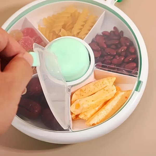 Roterende Frugtskål Bærbar Udendørs Snackboks Dækket Opbevaring 5 Rum Organizer Blå Blue