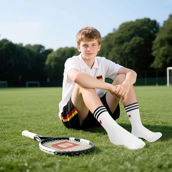 Sportstrømper for menn og kvinner - 6 par - størrelse 35-42 - Hvite med striper - Egnet for tennis og løping