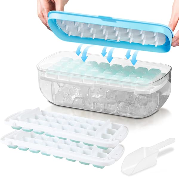 Ice Cube Tray with Lid, Food-Grade Silicone Molds, Releases All Ice Cubes in One Second, Reusable Ice Cube Tray with 48 Compartments