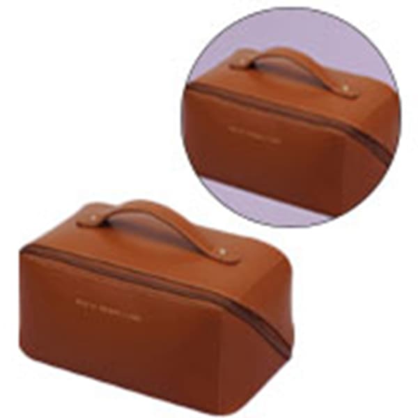 PU Leather Toiletry Bag, Waterproof, Large Capacity, Compartment Design, Portable, Delicate Cosmetic Makeup Bag, Brown
