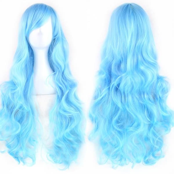 Long Curly Anime Character Cosplay Wig 80cm (Sky Blue)-FX-