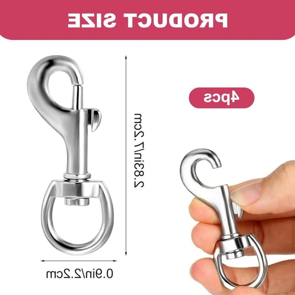 Swivel Carabiners, 4-pack 72mm Stainless Steel Spring Snap Hook for Dog Leash, Flagpole Rope, Keys, Quick Release