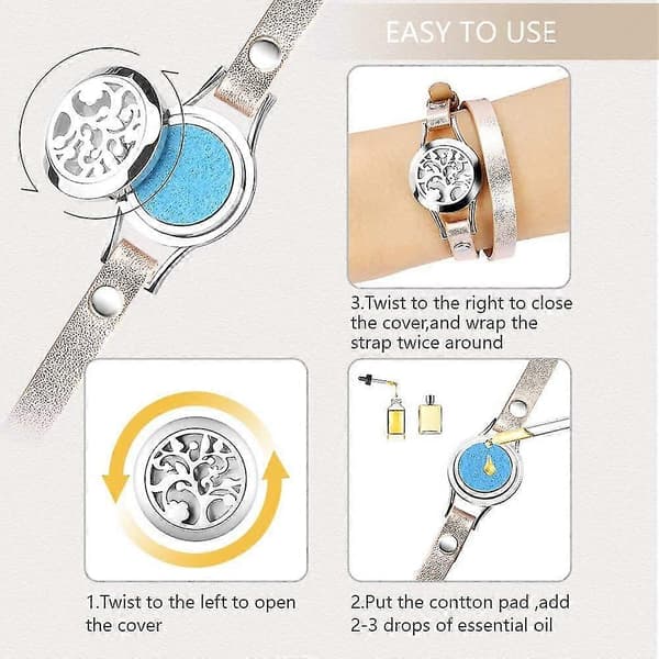 Armband kompatibelt med eterisk olja, aromaterapiarmband i läder