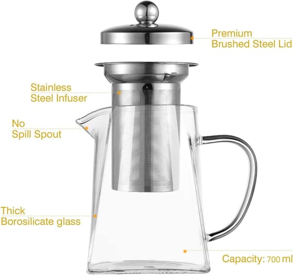 Glaskande med varmebestandig si i rustfrit stål, perfekt til te og kaffe 750ml 750ml