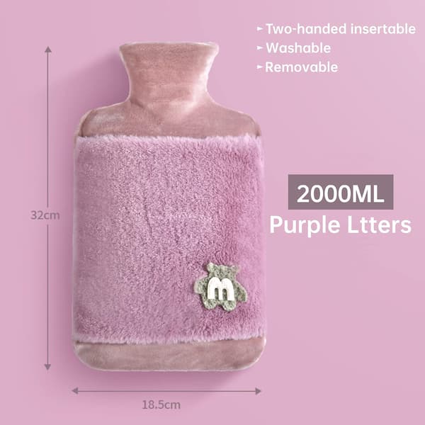 Violetit kirjaimet kuumavesipullo kannella, 2L suuri kumikuumavesipullo