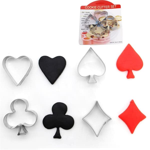 4 stk. Peberkageforme Kageforme motiv poker kortspil i rustfrit stål Silver silver