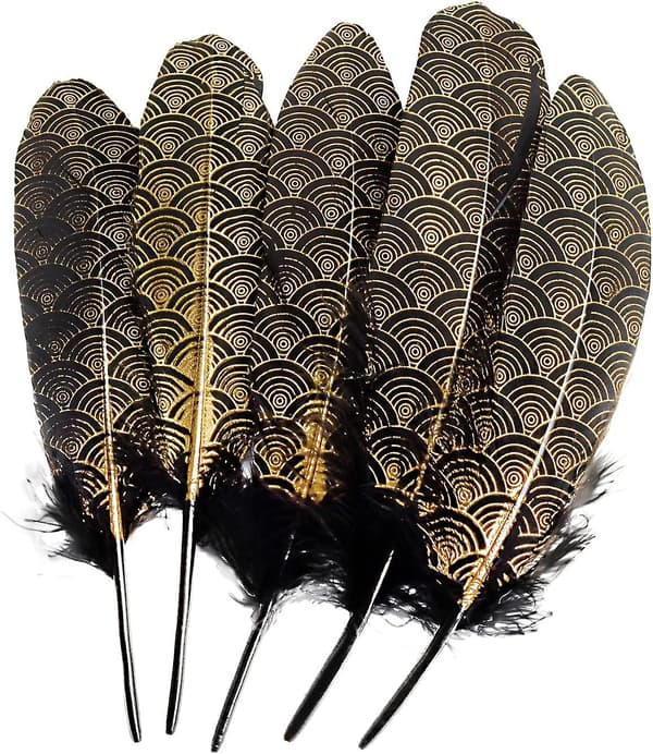 Gold-Dipped Black Goose Feathers 30 pcs 6-9 inch for Halloween DIY Crafts-FY-