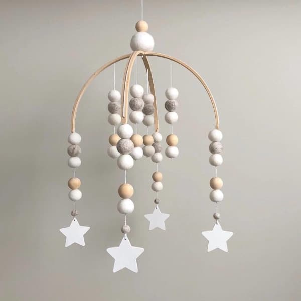 Neutral Baby Crib Mobile Nursery Crib Mobile, Handmade Wooden Bead