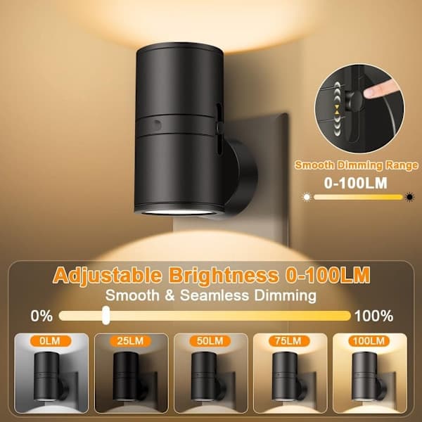 Moderne LED-natlamper 2-pak - Stikkontaktmontering - Varmt hvidt lys - Dæmpbar - Bevægelsessensor til soveværelse og hall [JUN]