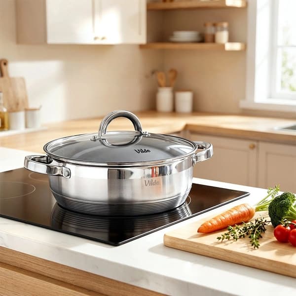 24 cm Stainless Steel Frying Pan with Granite and Lid