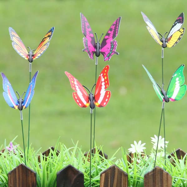 50 stk. farverige sommerfuglestave til havedekoration, til havesommerfugle (4 cm sommerfuglestilk)
