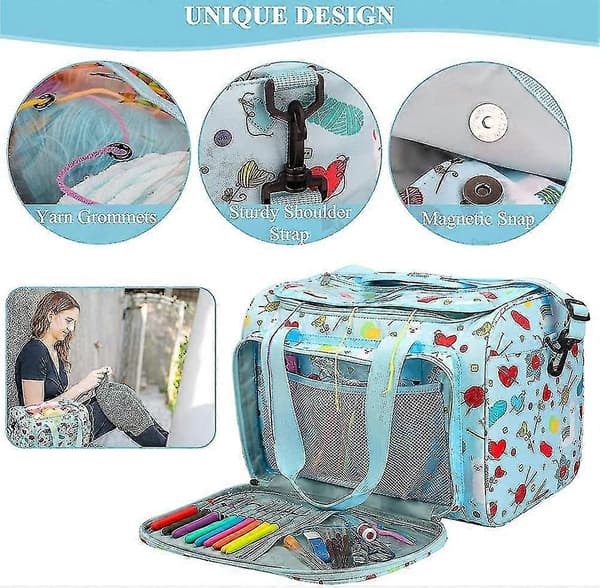 Large Knitting Bag. Yarn Storage Bag with Transparent Lid and Eyelets. Craft Bag