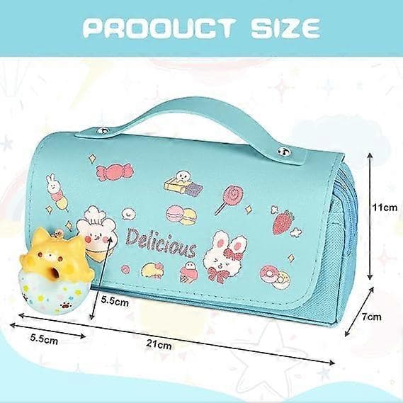 Large Pencil Case with Multiple Compartments Office Supplies Cosmetic Bag Blue Donut