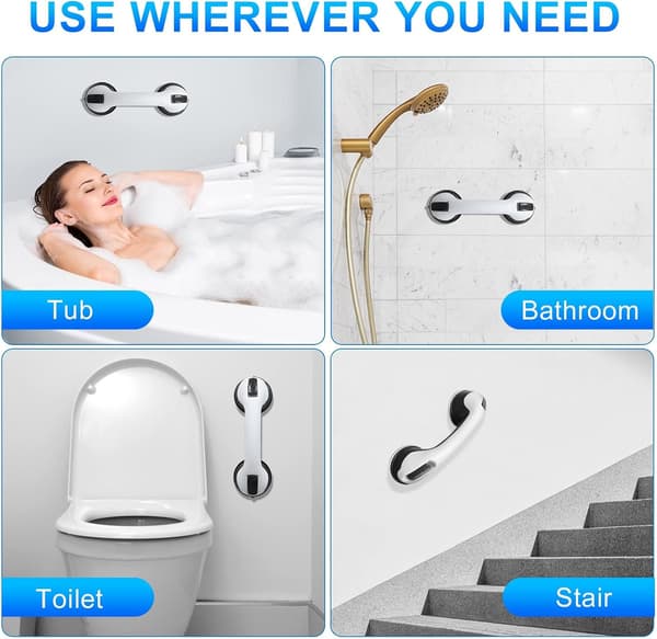 Shower Handle 2-Pack 30 cm Grab Rails, Bathroom, Bathtub, Safety Grip with Strong Suction Cup Mount