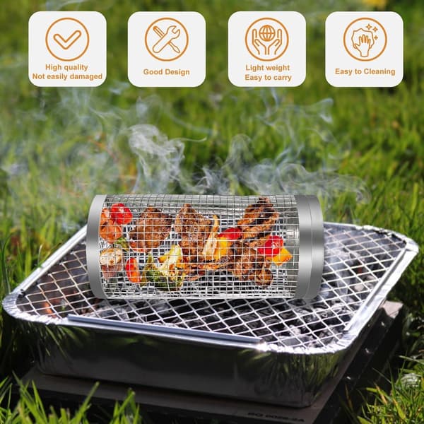 BBQ-tilbehør - Rullende grillkurv - 2 stk - cylindrisk grillkurv - rustfrit stål