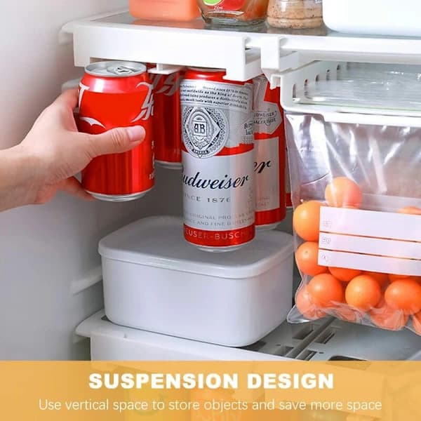 Hanging Soda Can Organizer for Refrigerator, Adjustable HIPS Can Dispenser for Beer and Drinks, Space-Saving Fridge Storage Rack, White