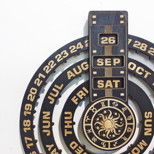 Lasergravert evighetskalender i tre veggkunst, astrologi meditasjon hjemmeinnredning