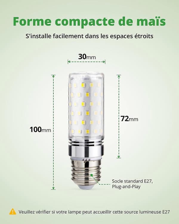 6-pack E27 Corn LED Bulbs 16W=150W Eq - 6000K Cool White 1600LM, Energy Saving, AC 220-240V Non-Dimmable Indoor Lighting