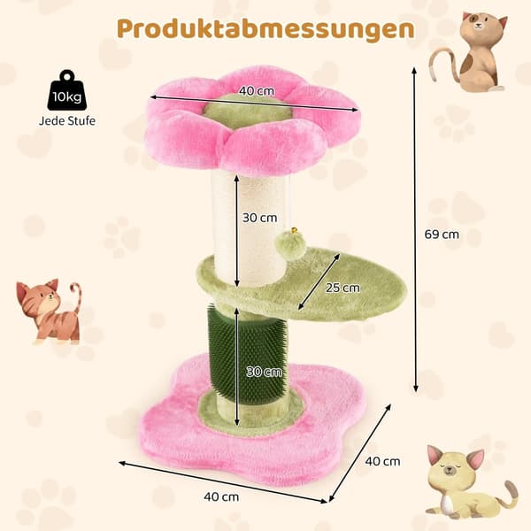 Klorestativ med plysjsete, sisalstolpe, 69 cm, rosa