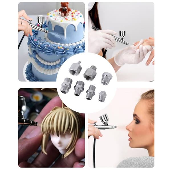 7 stk. Airbrush-adaptere – Lynkoblinger i rustfrit stål 1/8\" 1/4\" – Intet trykfald – til makeupartister